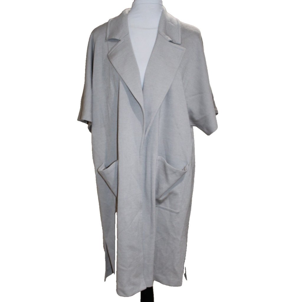 St.John Santana Knit Gray Long Open Front Sweater Jacket Pockets Usa Size 10